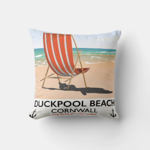 Duckpool Beach Cornwall travel poster Cushion