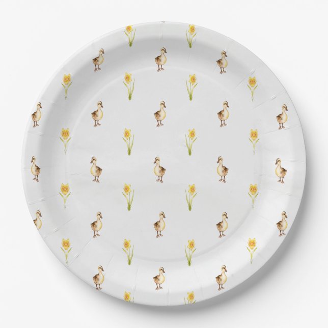 Ducks And Daffodils Quack into Spring  Paper Plate (Front)