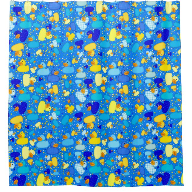 Ducks-and-Dots-Style 3 Blue 3-SHOWER CURTAIN (Front)