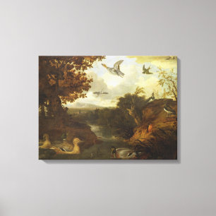 Ducks and other birds about a stream in an Italian Canvas Print