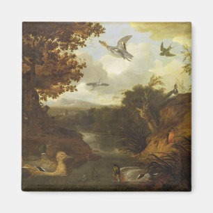 Ducks and other birds about a stream in an Italian Magnet
