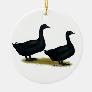 Ducks:  Black Cayugas Ceramic Tree Decoration