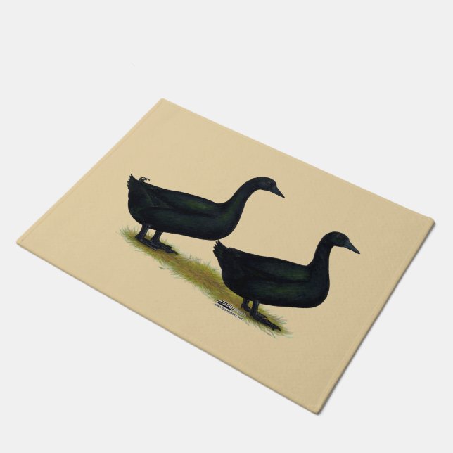 Ducks:  Black Cayugas Doormat (Angled)