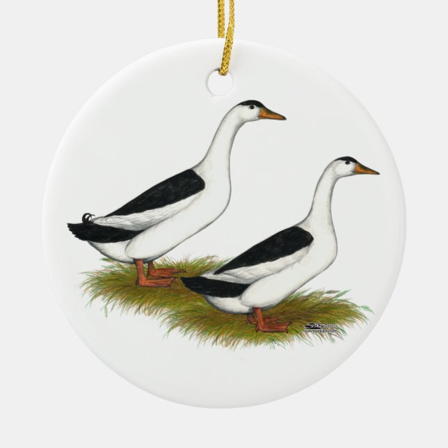 Ducks:  Black Magpies Ceramic Tree Decoration (Front)