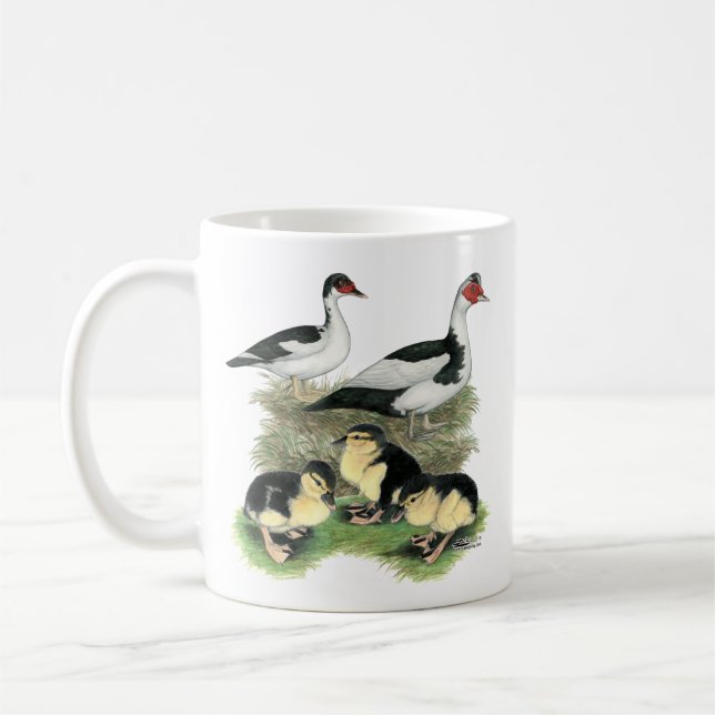 Ducks Black Pied Muscovy Family Coffee Mug (Left)