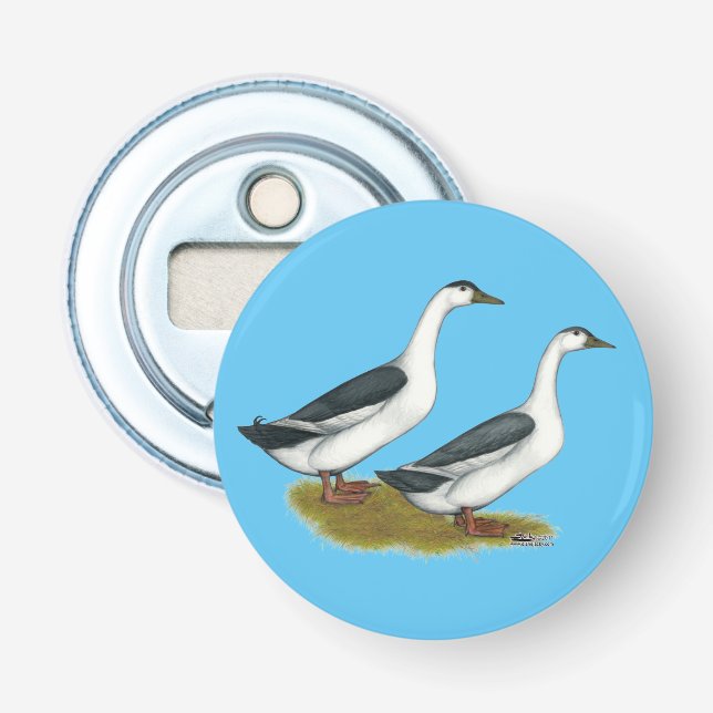 Ducks:  Blue Magpies Bottle Opener (Front)