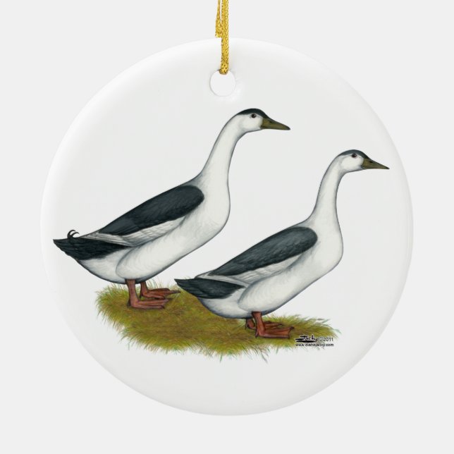 Ducks:  Blue Magpies Ceramic Tree Decoration (Back)