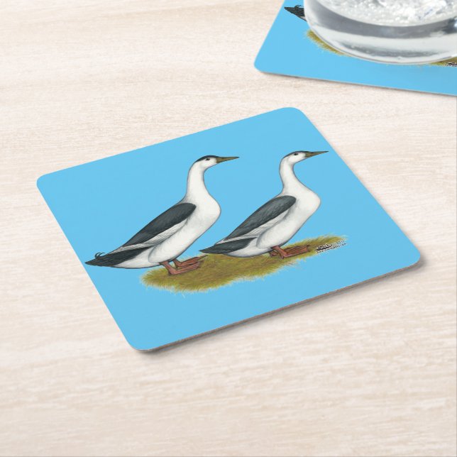 Ducks:  Blue Magpies Square Paper Coaster (Angled)
