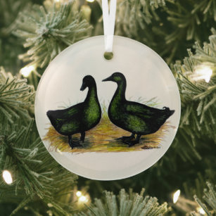 Ducks:  Cayuga Pair Glass Tree Decoration