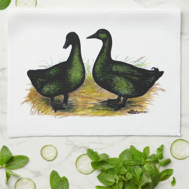 Ducks:  Cayuga Pair Tea Towel (Folded)