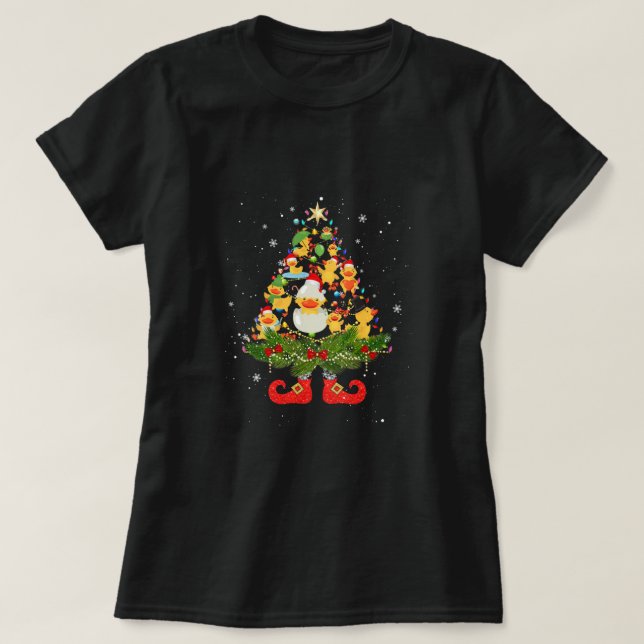 Ducks Christmas Tree Lights Cute Santa Hat Lover  T-Shirt (Design Front)