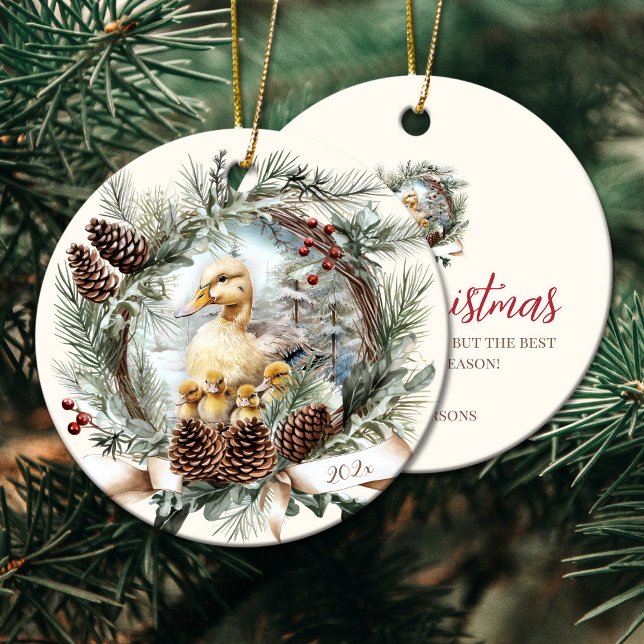 Ducks farm animals Christmas pinecone wreath Ceramic Tree Decoration (Ducks farm animals Christmas pinecone wreath Ceramic Ornament)