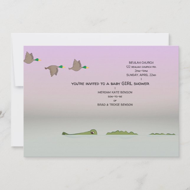 Ducks & Gator Cartoon Baby Girl Shower Invitation (Front)
