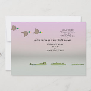 Ducks & Gator Cartoon Baby Girl Shower Invitation