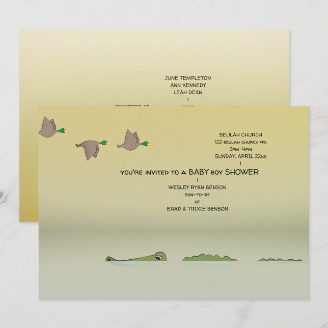 Ducks & Gator Nature Cartoon Boy Baby Shower Invitation (Front/Back)