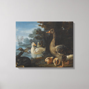 Ducks Guinea Pigs and a Rabbit in a Wooded Landsc Canvas Print