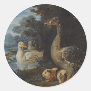 Ducks Guinea Pigs and a Rabbit in a Wooded Landsc Classic Round Sticker