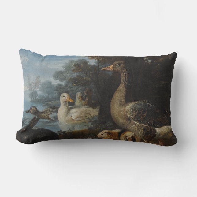 Ducks Guinea Pigs and a Rabbit in a Wooded Landsc Lumbar Cushion (Front)