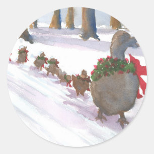 ducks in boston common during the winter holidays classic round sticker