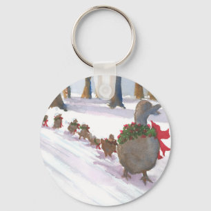 ducks in boston common during the winter holidays key ring
