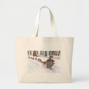ducks in boston common during the winter holidays large tote bag