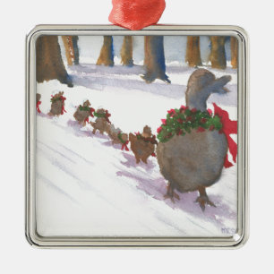 ducks in boston common during the winter holidays metal tree decoration