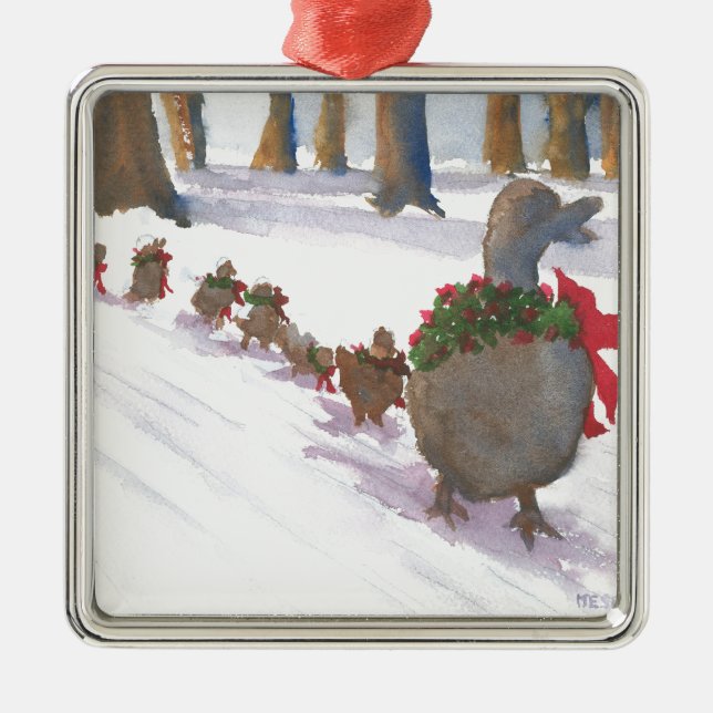 ducks in boston common during the winter holidays metal tree decoration (Front)