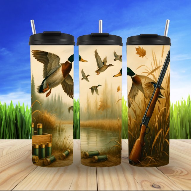 Ducks in Flight Over Marsh Thermal Tumbler (Creator Uploaded)