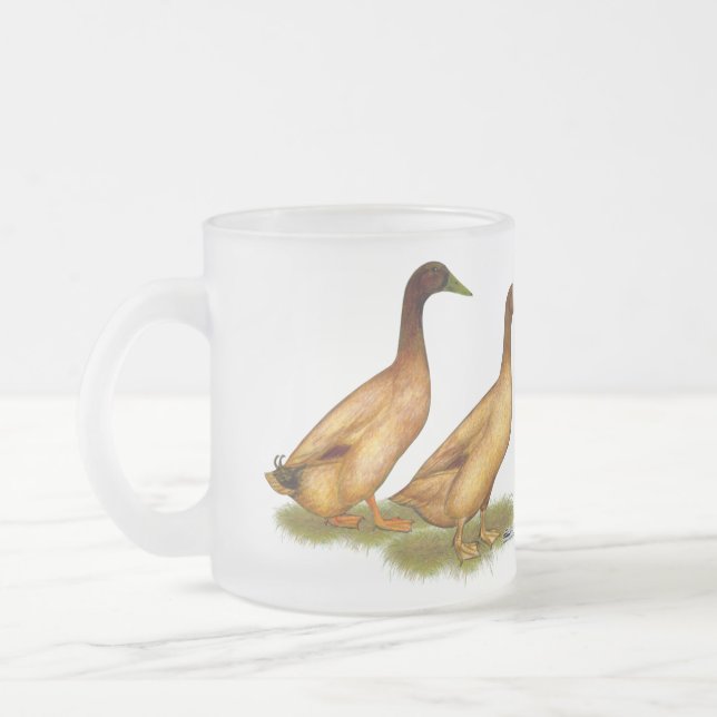 Ducks:  Khaki Campbell Frosted Glass Coffee Mug (Left)