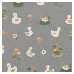 Ducks & Lily Pads on Gray Fabric