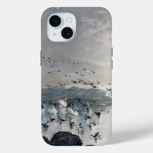 Ducks, Mallards and Swans on the lake at sunset iPhone 15 Case