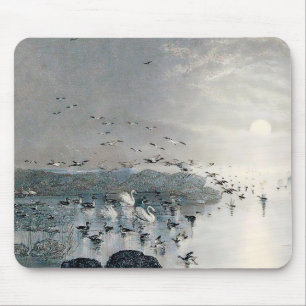 Ducks, Mallards and Swans on the lake at sunset Mouse Mat