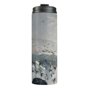 Ducks, Mallards and Swans on the lake at sunset Thermal Tumbler