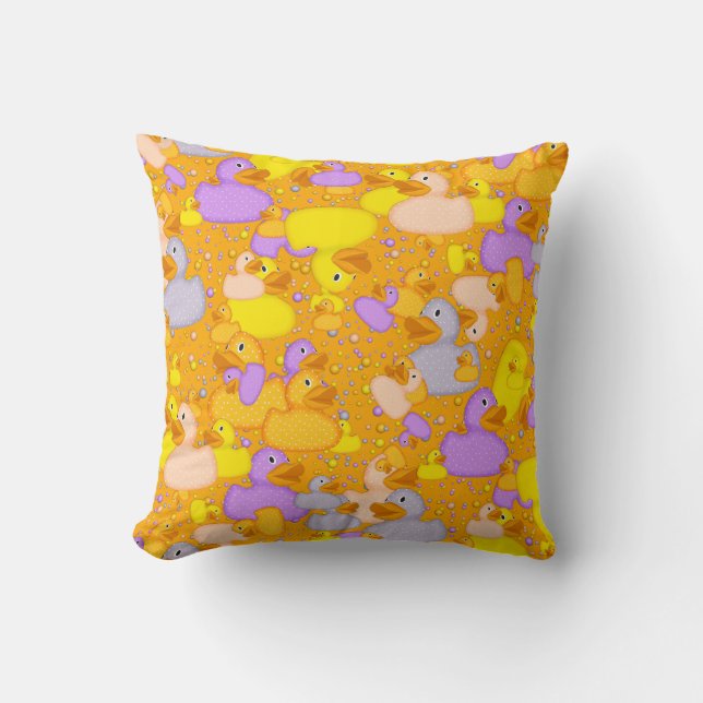 Ducks-n-Dots-Style-1-Orange-Sq THROW PILLOW (Front)