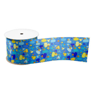 Ducks-n-Dots-Style-3-Blue 3-SATIN RIBBON SPOOL Satin Ribbon