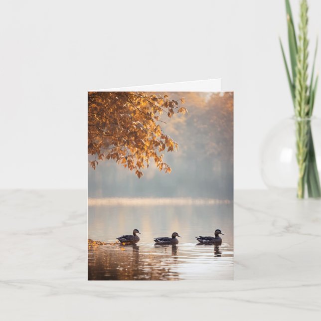 Ducks On Autumn Lake Note Card (Front)