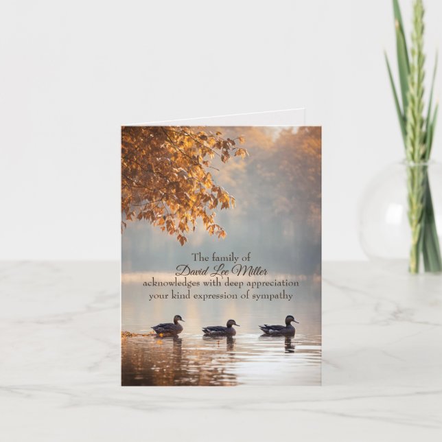 Ducks On Autumn Lake Sympathy Thank You Card (Front)