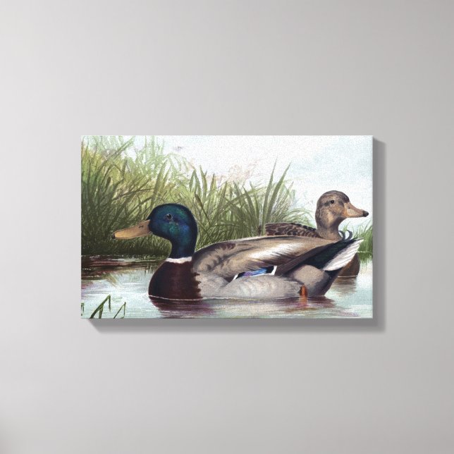 Ducks on Pond Vintage Painting Canvas Print (Front)