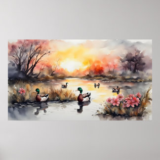 Ducks on the lake poster