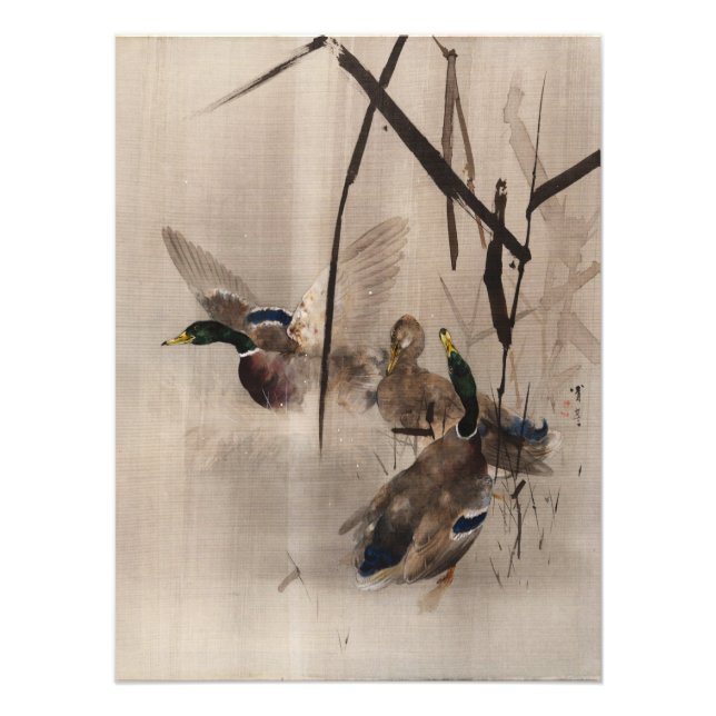 Ducks on the Water Japanese Art Waterfowl Painting Photo Print (Front)