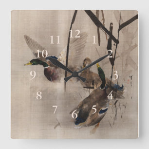 Ducks on the Water Japanese Art Waterfowl  Square Wall Clock
