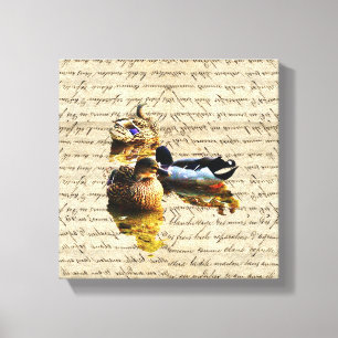 Ducks on vintage paper canvas print