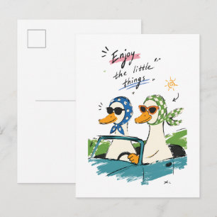 Ducks Road Trip Enjoy Little Things Cute Art Postcard