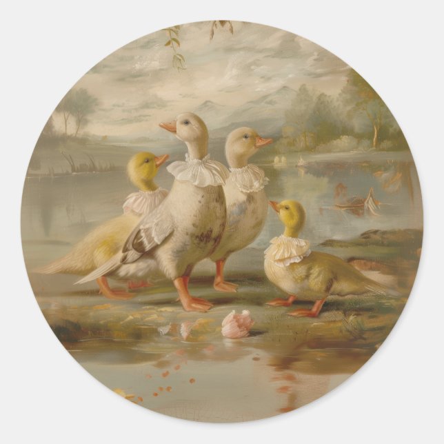 Ducks - Round Stickers for Stationery  (Front)