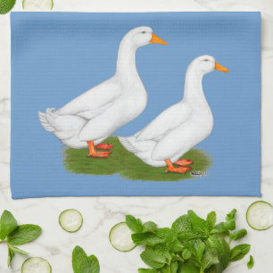 Ducks: White Pekins Tea Towel