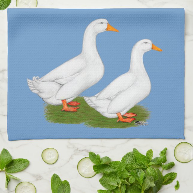 Ducks:  White Pekins Tea Towel (Folded)