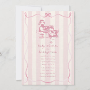 Ducks Woodland Bow Doodle Pink Baby Shower Invitation