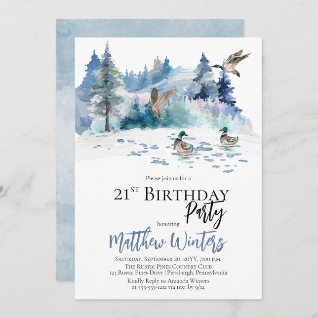 Ducks Woodland Forest Nature 21st Birthday Party Invitation (Front/Back)
