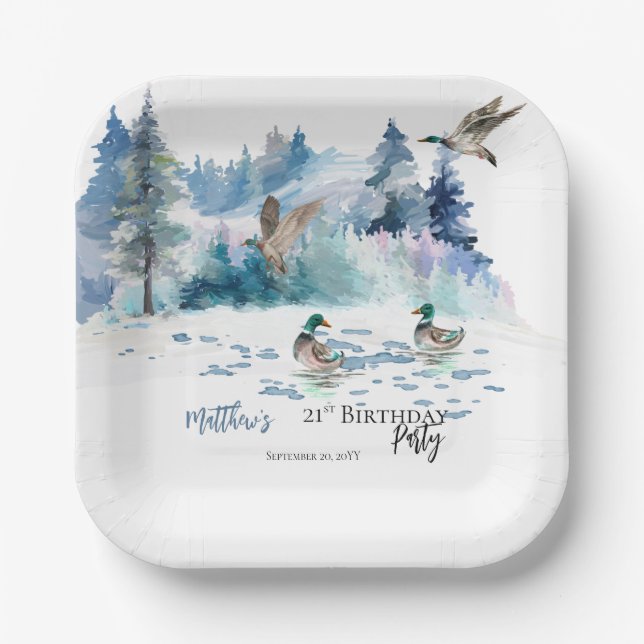 Ducks Woodland Forest Nature 21st Birthday Party Paper Plate (Front)