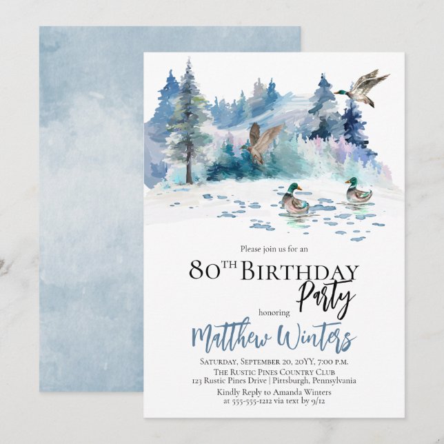 Ducks Woodland Forest Nature 80th Birthday Party Invitation (Front/Back)
